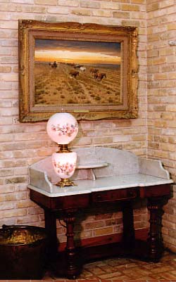 Marble topped table and Melvin Warren painting Large